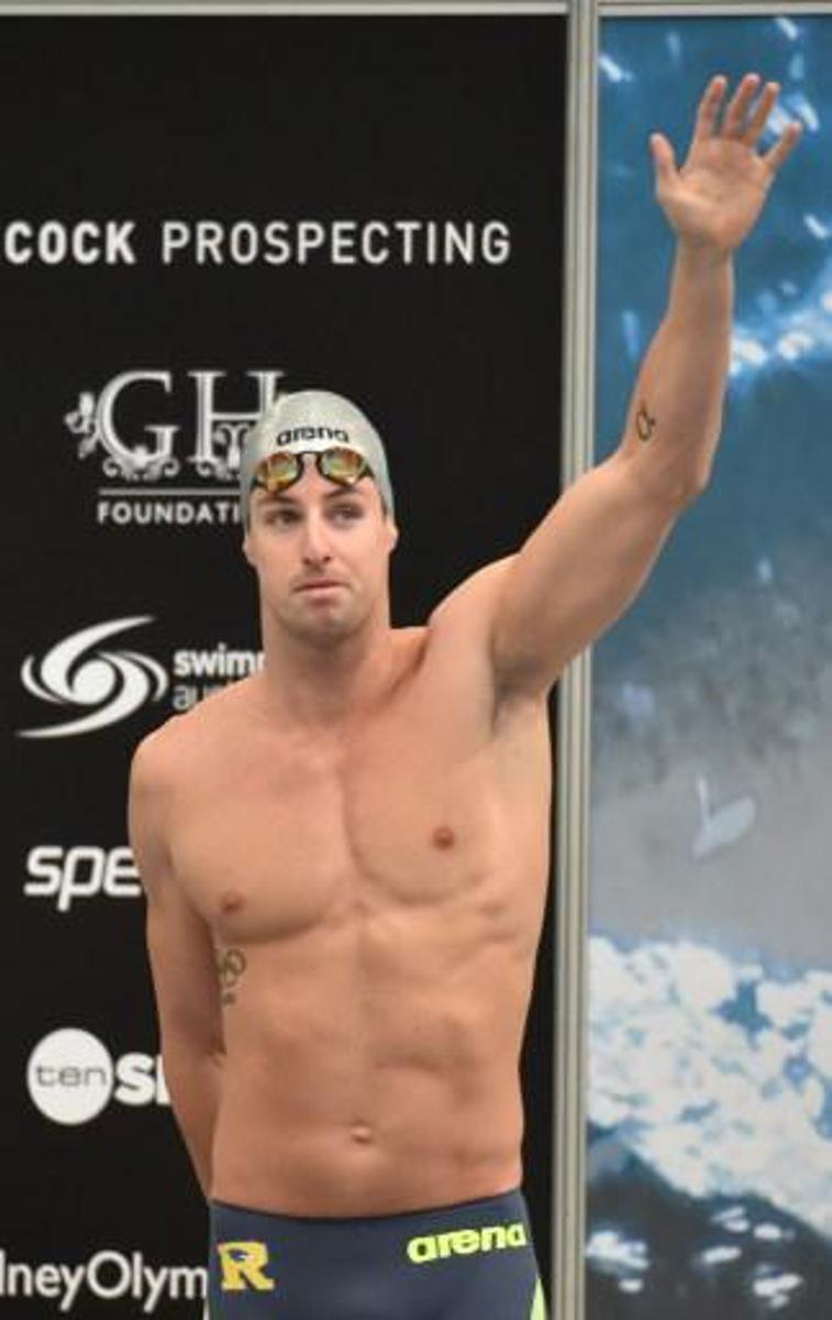 James Magnussen waves before competing in the 100m freestyle final at Australia's world championship trials in Sydney on April 7, 2015. AFP PHOTO / Peter PARKS   IMAGE STRICTLY FOR EDITORIAL USE - STRICTLY NO COMMERCIAL USE IMAGE STRICTLY FOR EDITORIAL USE - STRICTLY NO COMMERCIAL USE

