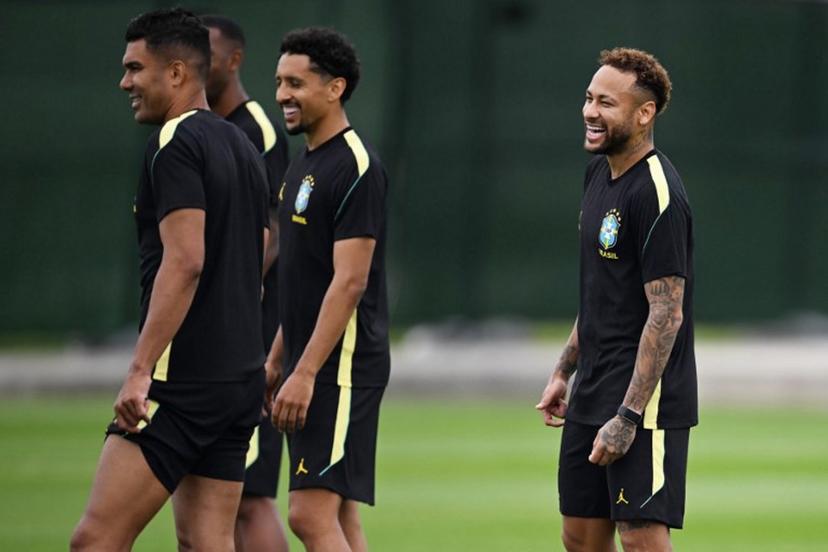 Brazil's forward #10 Neymar reacts during an MD-1 training session at Columbia Park Training Facility in Morristown, New jersey, on June 18, 2026, on the eve of the World Cup 2026 Group C football match between Brazil and Haiti.   MAURO PIMENTEL / AFP