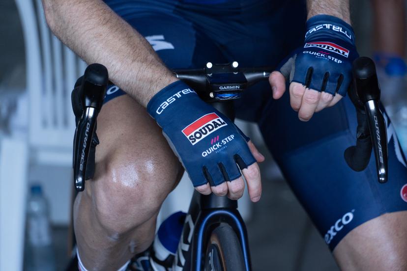 Illustration shows a close up on the gloves of a Soudal Quick-Step rider at stage 3 of the Vuelta a San Juan cycling tour, 170,9km km from and to the Circuito San Juan Villicum race track, Argentina, Tuesday 24 January 2023. BELGA PHOTO SEBASTIAN GIL MIRAN