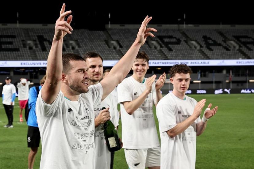 (FILES) New Zealand's Tim Payne celebrates after their victory during the FIFA World Cup 2026 Oceania qualifiers group final football match between New Zealand and New Caledonia at Eden Park Stadium in Auckland on March 24, 2025. New Zealand's World Cup-bound Tim Payne said on May 29, 2026, it was "pretty crazy" to have become the country's most followed football account after an influencer identified him as the "least known" player in the competition and called for fans to boost his posts. DAVID ROWLAND / AFP