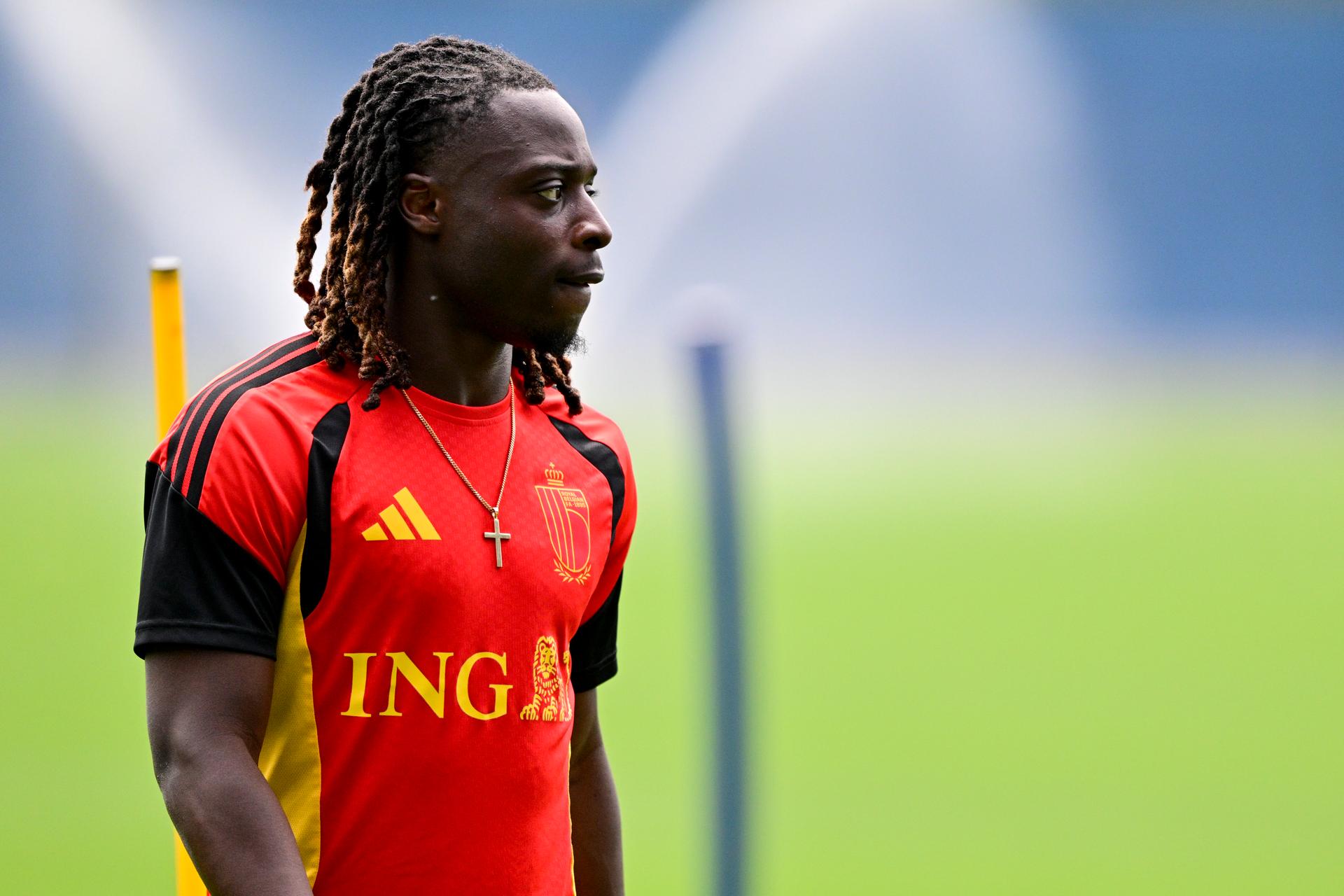 Belgium's Jeremy Doku pictured during a training session of Belgian national soccer team Red Devils in their base camp, home of the Seattle Sounders, Renton, Seattle, USA, on Friday 19 June 2026. The Red Devils prepare for their next game in the group stage of the 2026 FIFA World Cup. BELGA PHOTO DIRK WAEM