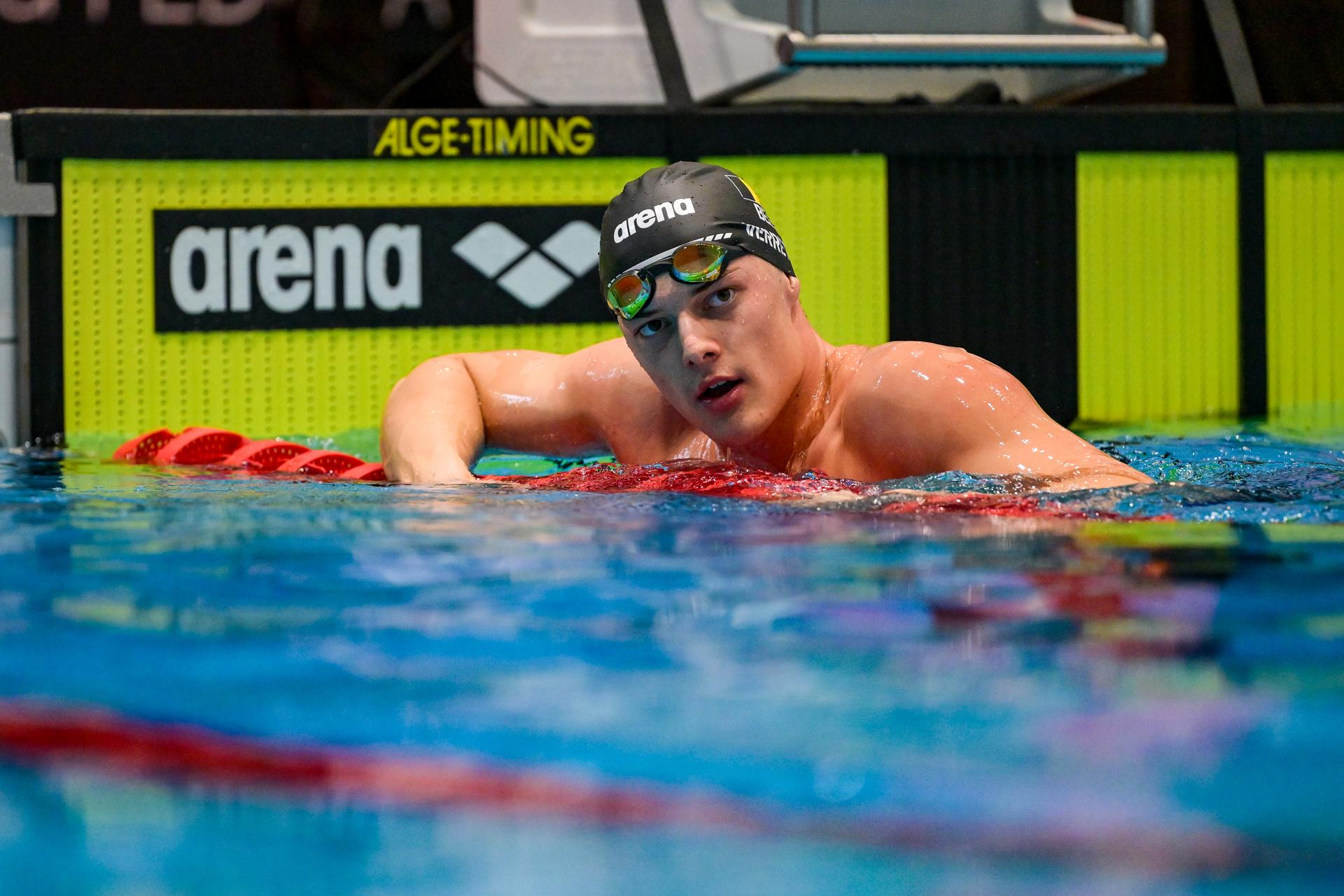 Belgian Noah Verreth pictured after winning the men's 100m backstroke at the Open Belgian Swimming Championships 2026 (15-17/05), in Antwerp, on Sunday 17 May 2026. BELGA PHOTO DAVID PINTENS