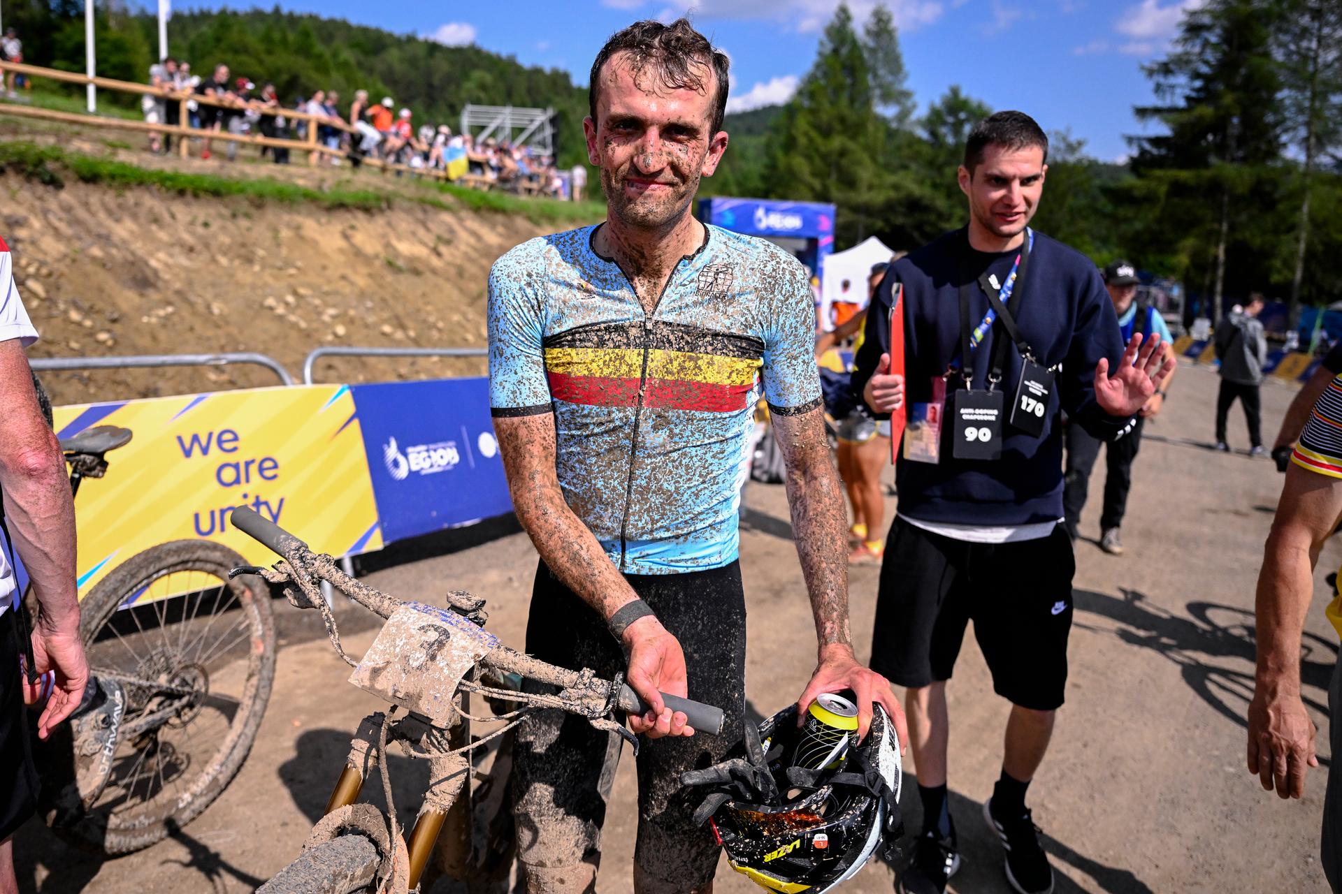 Mountain Biker  Pierre de Froidmont pictured after the men cross-country event in the Cycling Mountain Bike competition at the European Games in Krakow, Poland on Sunday 25 June 2023. The 3rd European Games, informally known as Krakow-Malopolska 2023, is a scheduled international sporting event that will be held from 21 June to 02 July 2023 in Krakow and Malopolska, Poland. BELGA PHOTO LAURIE DIEFFEMBACQ