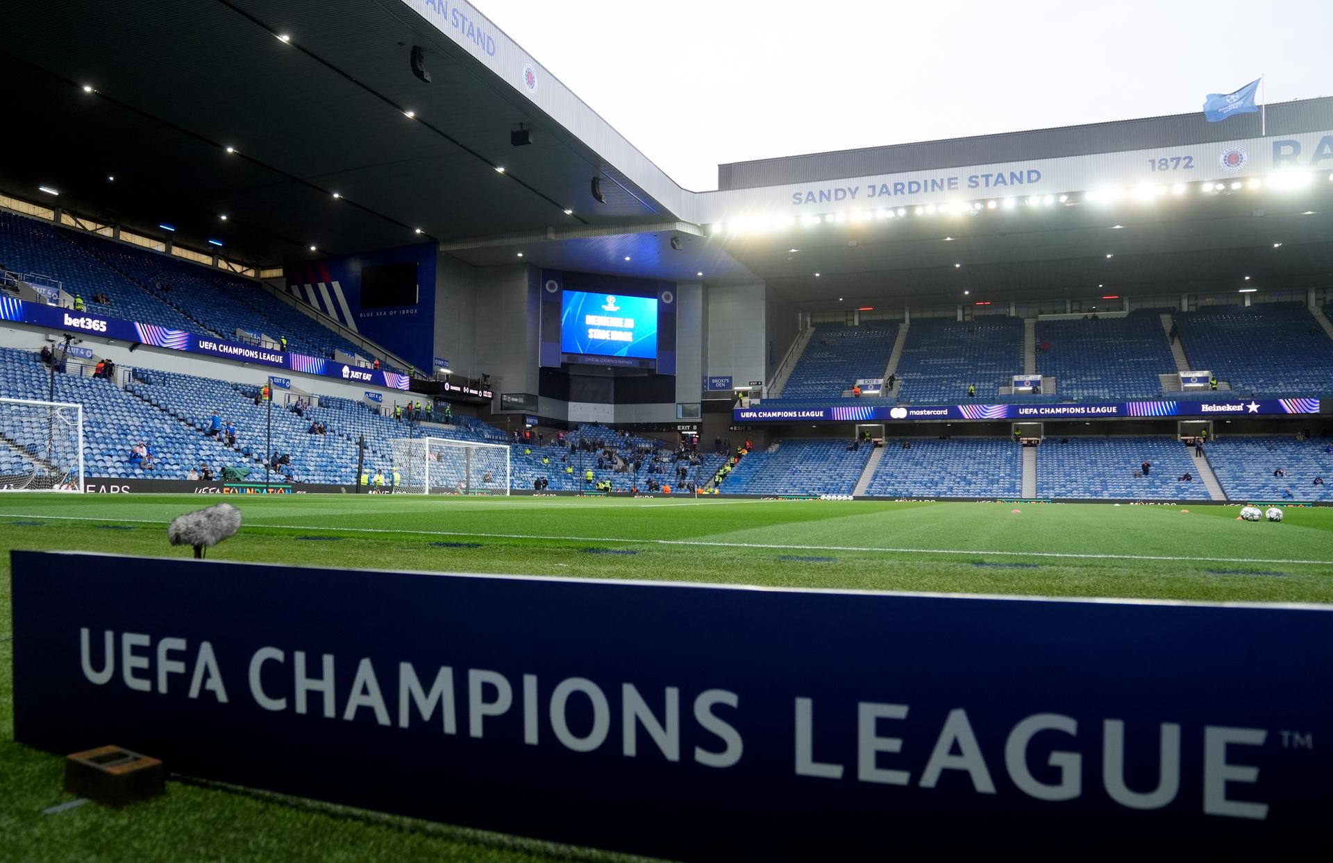 A general view of the ground ahead of the UEFA Champions League, play-off, first leg match at Ibrox Stadium, Glasgow. Picture date: Tuesday August 19, 2025. BELGIUM ONLY