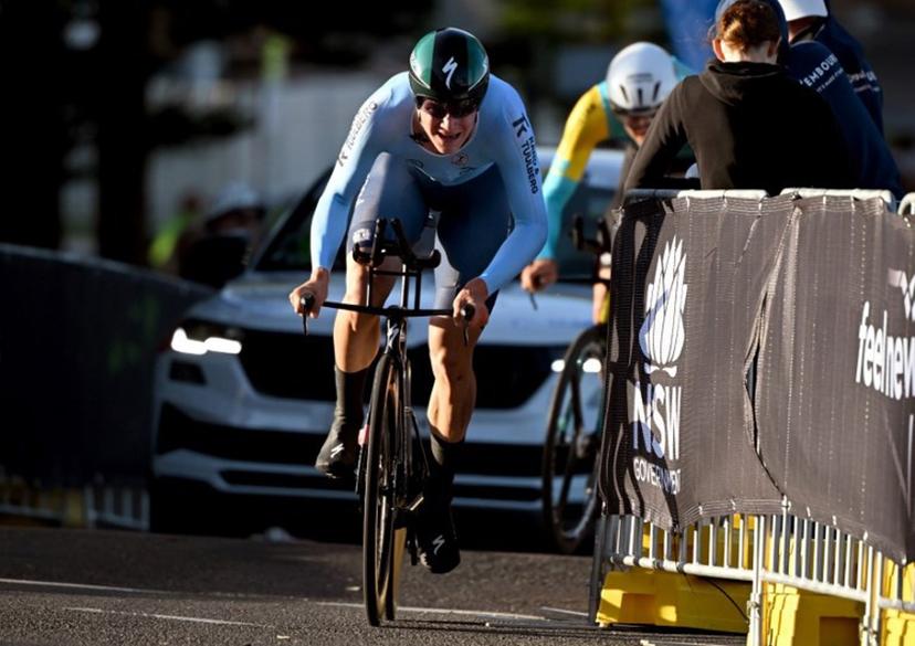 Estonia's Romet Pajur competes in the men junior individual time trial cycling event at the UCI 2022 Road World Championship in Wollongong on September 20, 2022.  William WEST / AFP
