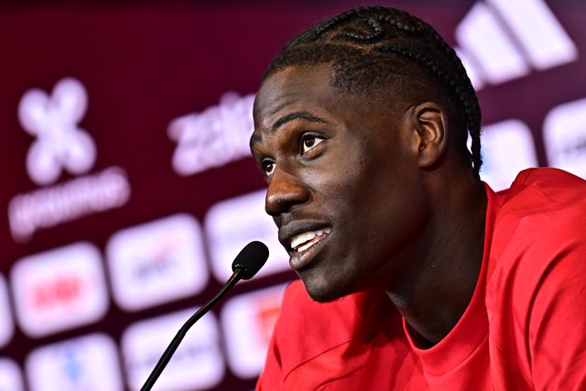 Belgium's Amadou Onana pictured during a press conference of Belgian national soccer team Red Devils for the 2026 FIFA World Cup, at the Proximus Basecamp in Tubize, on Wednesday 03 June 2026. The 2026 FIFA World Cup will take place in the United States, Mexico, and Canada from 11/06 to 19/07. BELGA PHOTO BRUNO FAHY