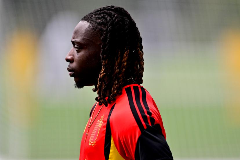 Belgium's Jeremy Doku pictured during a training session of Belgian national soccer team Red Devils in their base camp, home of the Seattle Sounders, Renton, Seattle, USA, on Friday 19 June 2026. The Red Devils prepare for their next game in the group stage of the 2026 FIFA World Cup. BELGA PHOTO DIRK WAEM