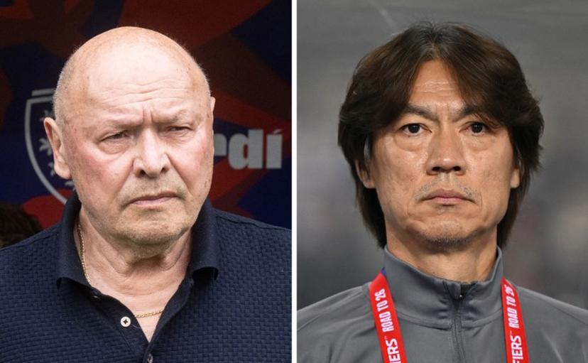 (COMBO) This combination of file photos created on June 9, 2026, shows Czech Republic's head coach Miroslav Koubek in Prague on May 31, 2026 (L); and South Korea's head coach Hong Myung-bo in Yongin on October 15, 2024. South Korea and the Czech Republic will meet in Guadalajara Stadium in Guadalajara on June 11, 2026, during the 2026 FIFA World Cup football tournament. Michal CIZEK, Jung Yeon-je / AFP
