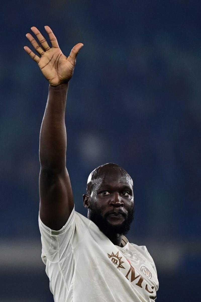 Napoli's Belgian forward #9 Romelu Lukaku celebrates after scoring his team second goal during the Italian Serie A football match between Hellas Verona and Napoli at the Bentegodi Stadium in Verona, northern Italy, on February 28, 2026.  Piero CRUCIATTI / AFP