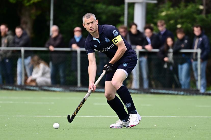 Oree's John-John Dohmen pictured in action during a hockey game between Oree and Gantoise, Sunday 04 May 2025 in Brussels, on day 21 of the Belgian first division hockey championship. BELGA PHOTO MAARTEN STRAETEMANS
