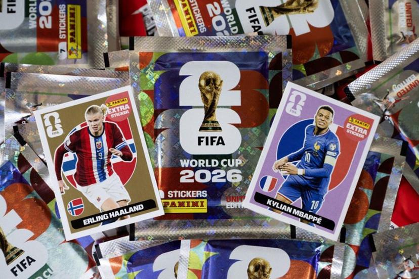 Collectible cards for the upcoming 2026 FIFA World Cup hosted by the US, Canada and Mexico, of Norway's forward Erling Haaland (L) and France's forward Kylian Mbappe, are displayed with packets at the Panini Group factory in Modena, northern Italy, on April 28, 2026.  The Panini Group holds the exclusive rights for the official collectible cards and stickers for the 2026 FIFA World Cup hosted by the US, Canada, and Mexico. MARCO BERTORELLO / AFP