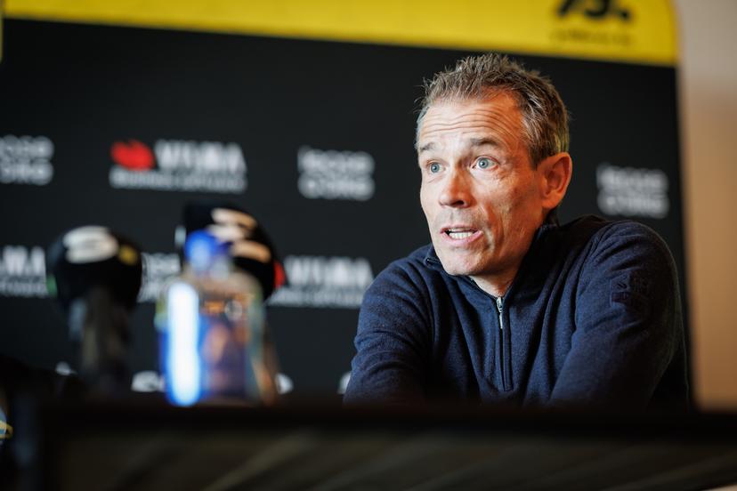 Team Visma-Lease a Bike sports director Grischa Niermann pictured during a press conference of the Visma - Lease a Bike cycling team, to discuss this weekend's one-day cycling race Omloop Het Nieuwsblad, the opening race of the Flemish classic one day races season, Thursday 26 February 2026 in Deerlijk. BELGA PHOTO KURT DESPLENTER