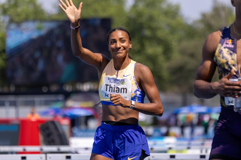 Belgian Nafissatou Nafi Thiam pictured in action during the women's 100m hurdles race, at the women's heptathlon event at the Stadtwerke Ratingen Mehrkampf-Meeting, IAAF World Athletics Combined Events Tour, in Ratingen, Germany, on Saturday 27 June 2026. BELGA PHOTO BJORN PAREE
