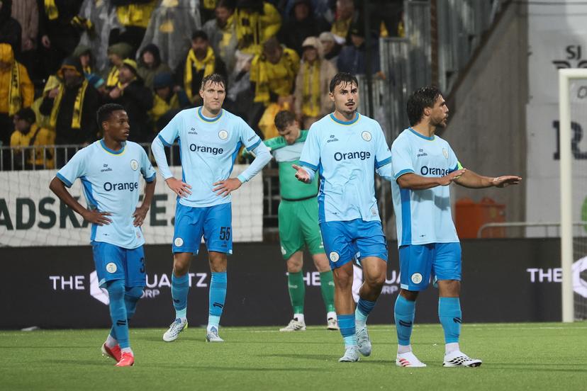 Union's players react during a soccer game between Norwegian FK Bodo/Glimt and Belgian Royale Union Saint-Gilloise in Bodo, Norway, on Tuesday 11 August 2026, the return leg in the third qualifying round for the UEFA Champions League tournament. BELGA PHOTO BRUNO FAHY