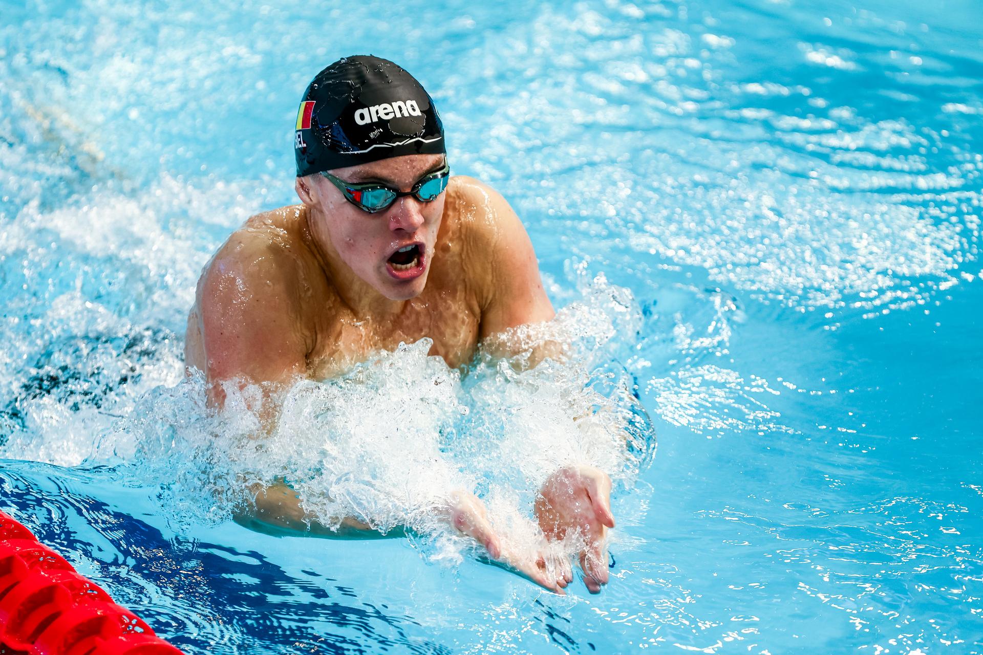 Belgian Simon Laviolette pictured in action during the men's 400m Individual Medley the European Aquatics Short Course Swimming Championships in Lublin, Poland, on Sunday 07 December 2025. BELGA PHOTO NIKOLA KRSTIC