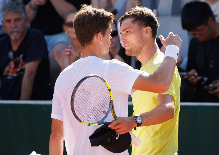 Belgian Alexander Blockx and Belgian Raphael Collignon pictured in action during the afternoon training session at the Roland Garros French Open tennis tournament, in Paris, France, Friday 22 May 2026. This year's tournament takes place from 24 May to 07 June. BELGA PHOTO BENOIT DOPPAGNE
