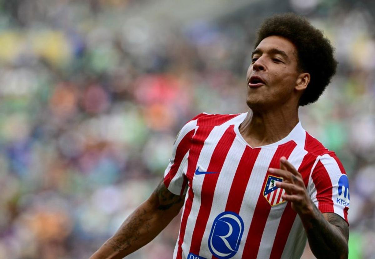 Atletico Madrid's Belgian midfielder #20 Axel Witsel celebrates scoring his team's second goal during the FIFA Club World Cup 2025 Group B football match between US Seattle Sounders and Spain's Atletico de Madrid at the Lumen Field stadium in Seattle on June 19, 2025.  Pablo PORCIUNCULA / AFP