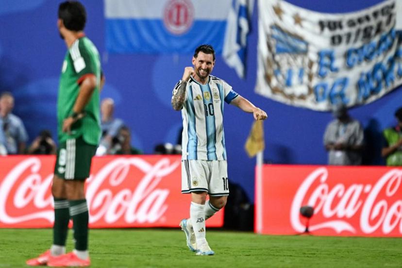 Argentina's forward #10 Lionel Messi celebrates scoring his team's third goal during the 2026 World Cup Group J football match between Argentina and Algeria at the Kansas City Stadium in Kansas City on June 16, 2026.   ROBERTO SCHMIDT / AFP