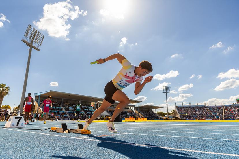 Belgian Jonathan Sacoor pictured at the Mixed 4x400m relay at the IAAF World Athletics Relays, Sunday 03 May 2026, in Gaborone, Botswana. BELGA PHOTO NIKOLA KRSTIC