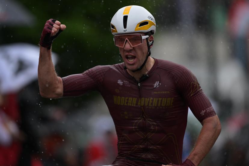 New Zealander Ben Oliver of Modern Adventure Pro Cycling celebrates as he wins the second stage of the Tour De Wallonie cycling race,  192 km from Jodoigne to Libramont-Chevigny, on Tuesday 02 June 2026. BELGA PHOTO DAVID PINTENS