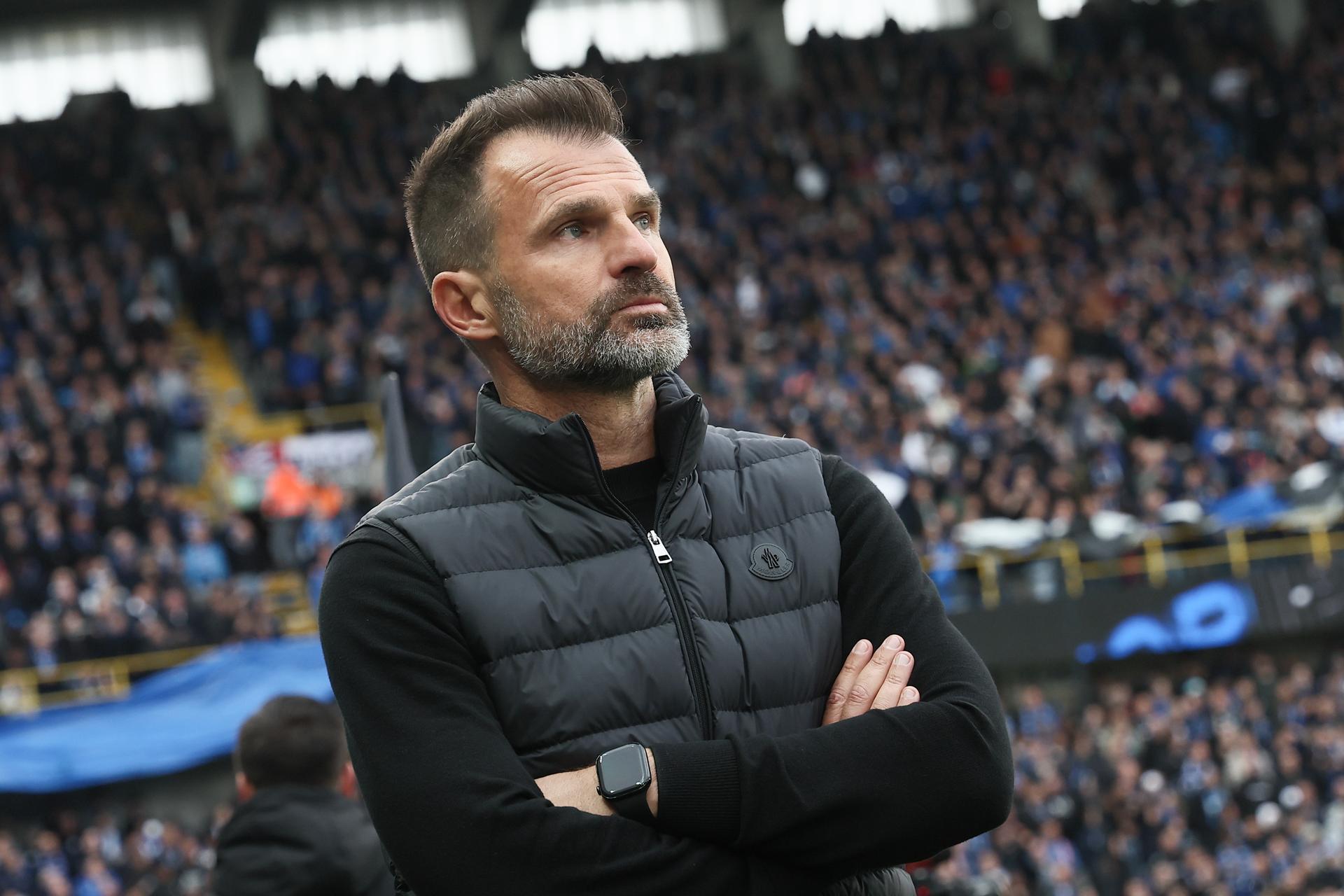 Club's head coach Ivan Leko pictured at the start of a game between Belgian soccer team Club Brugge KV and Royale Union Saint-Gilloise, Sunday 17 May 2026 in Brugge, on day 8 of the Champion's Play-Off (PO 1) competition of the Jupiler Pro League. BELGA PHOTO BRUNO FAHY