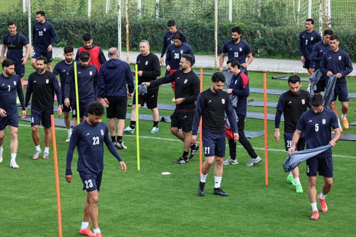 Iran's national team football players take part in a training session in Antalya on March 30, 2026, on the eve of an international friendly match against Costa Rica. Iran has qualified for the World Cup finals this summer but has asked for its matches to be moved from the US to Mexico after Trump warned that the players' "life and safety" would be at risk if they took part. Adem ALTAN / AFP