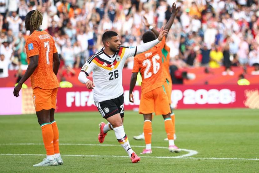 Germany's forward #26 Deniz Undav celebrates after scoring his team's second goal during the 2026 World Cup Group E football match between Germany and Ivory Coast at the Toronto Stadium in Toronto on June 20, 2026.   Cole Burston / AFP