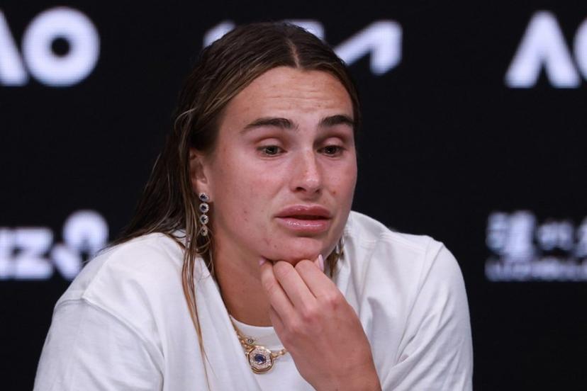 Belarus' Aryna Sabalenka speaks during a press conference after her defeat against Kazakhstan's Elena Rybakina during their women's singles final match on day fourteen of the Australian Open tennis tournament in Melbourne on January 31, 2026.  DAVID GRAY / AFP