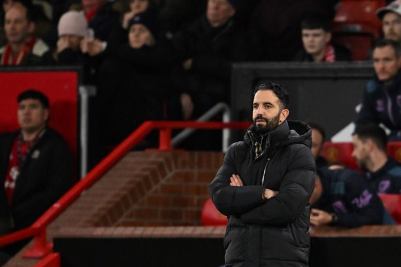 Manchester United's Portuguese head coach Ruben Amorim gestures from the touchline during the English Premier League football match between Manchester United and Bournemouth at Old Trafford in Manchester, north west England, on December 15, 2025.  PETER POWELL / AFP