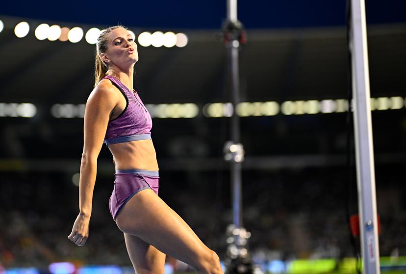 Canadian Alysha Newman pictured during the women's pole vault competition, at the 48th edition of the Memorial Van Damme athletics event in Brussels, Saturday 14 September 2024. The 2024 Allianz Memorial Van Damme Diamond League meeting takes place on 13 and 14 September 2O24. BELGA PHOTO JASPER JACOBS