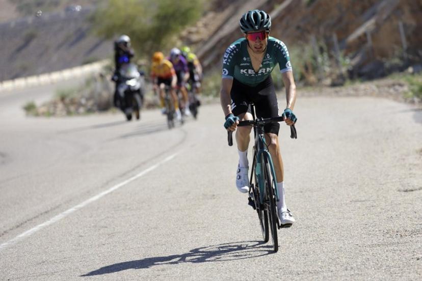 Spanish rider Ivan Cobo Cayon of Equipo Kern Pharma competes during the second stage of the Tour of Oman 2023, from the Sultan Qaboos Sports Complex to Qurayyat, on February 12, 2023.  Thomas SAMSON / AFP