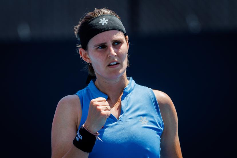 Belgium's Greet Minnen reacts during a second round qualifying match against  France's Harmony Tan at the Australian Open, Melbourne Park, Melbourne on Wednesday 14 January 2026. Minnen won 7-6, 6-3. BELGA PHOTO PATRICK HAMILTON  --- BENELUX ONLY   ---