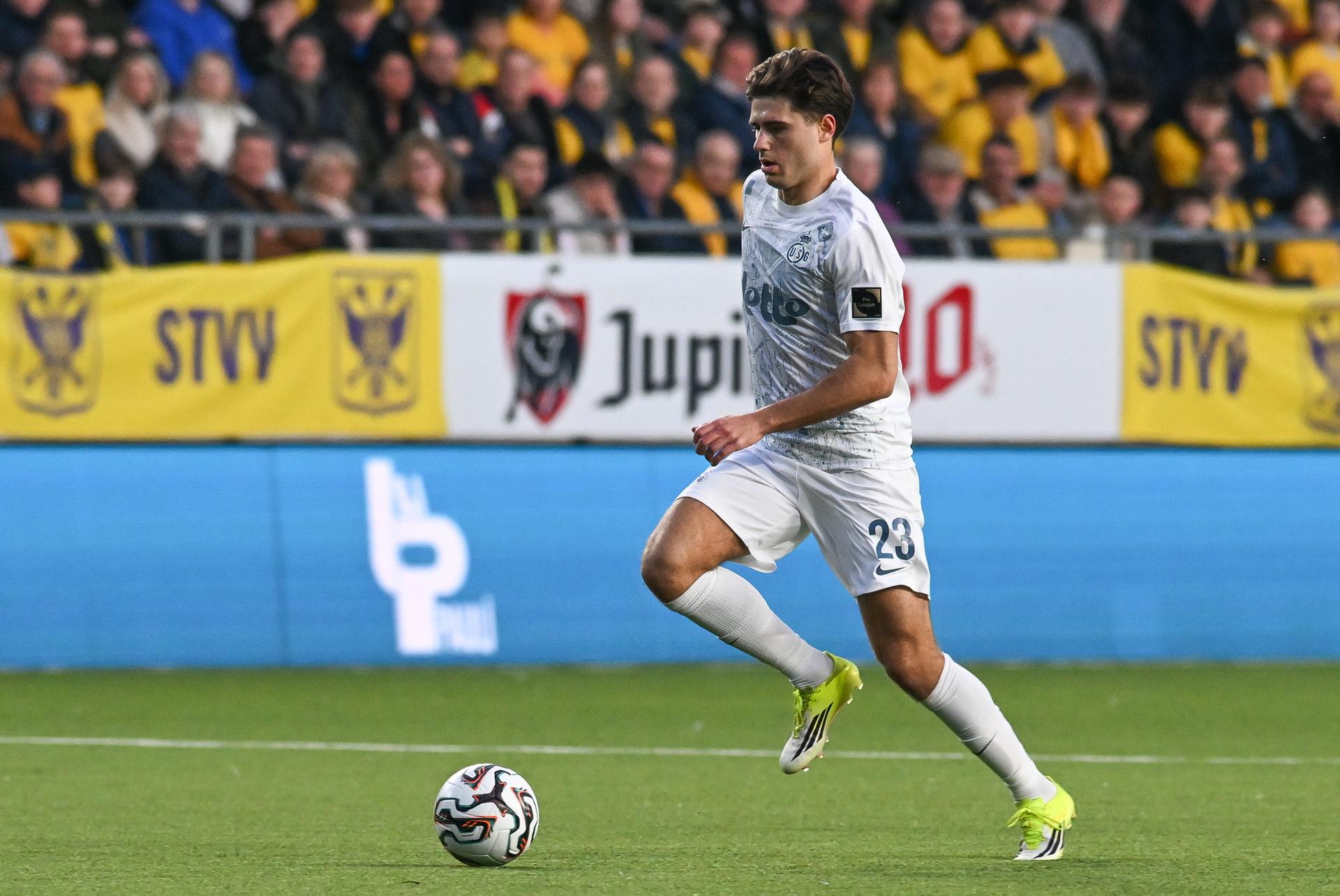 Union's Besfort Zeneli pictured in action during a soccer match between Sint-Truidense V.V. and Royale Union Saint-Gilloise, Sunday 22 March 2026 in Sint-Truiden, on day 30 of the 2025-2026 'Jupiler Pro League' first division of the Belgian championship. BELGA PHOTO JILL DELSAUX