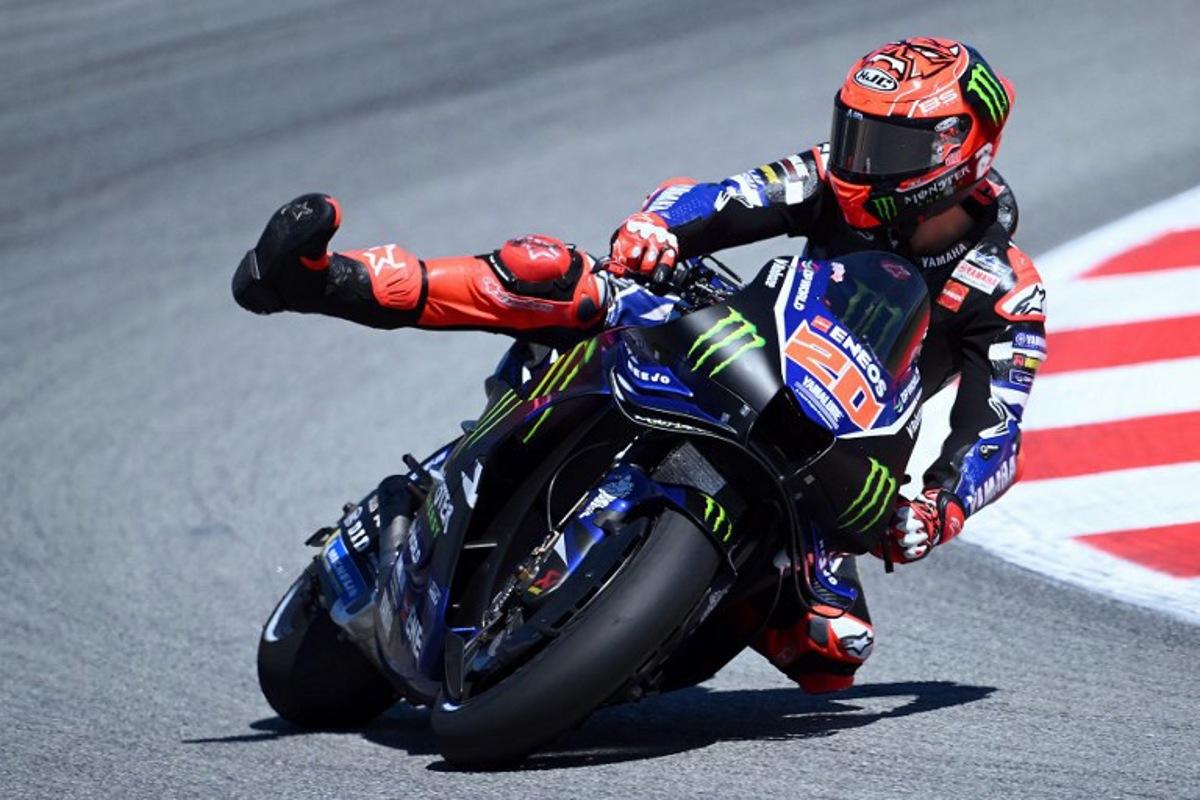 Team Monster Energy Yamaha MotoGP's Fabio Quartararo is seen during the qualifying session at the Catalunya Moto GP Grand Prix at the Catalunya racetrack in Montmelo, near Barcelona, on May 16, 2026.  JOSE JORDAN / AFP