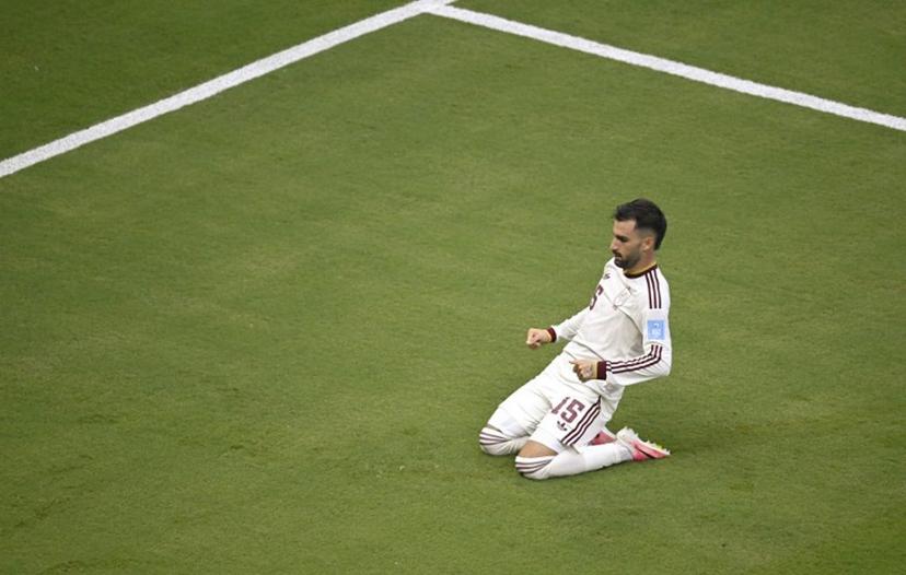 Spain's midfielder #15 Alex Baena celebrates scoring his team's first goal during the 2026 World Cup Group H football match between Uruguay and Spain at the Guadalajara Stadium in Zapopan on June 26, 2026.   Alfredo ESTRELLA / AFP