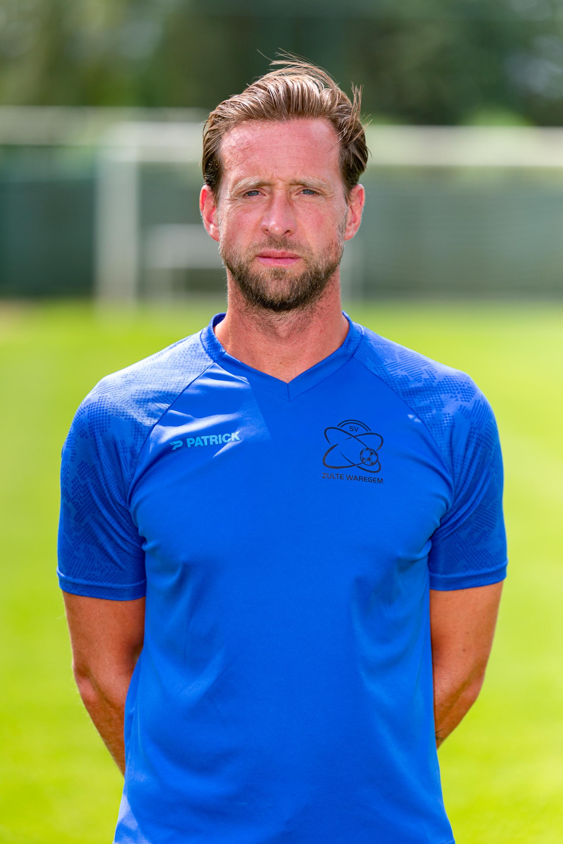 Essevee's assistant coach Dwight Waeytens poses for a portrait picture at the 2025-2026 photoshoot of Belgian Jupiler Pro League soccer team SV Zulte Waregem, Monday 14 July 2025 in Waregem. BELGA PHOTO KURT DESPLENTER