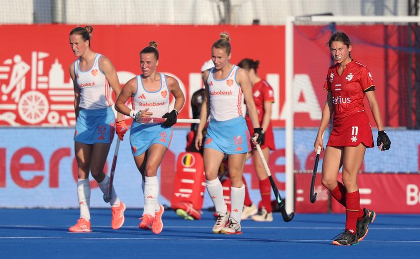 Belgium's Perrine de Clerck looks dejected during a hockey game between Belgian national team Red Panthers and Netherlands, Thursday 25 June 2026 in Wavre, match 14/16 in the group stage of the women's FIH Pro League competition. BELGA PHOTO VIRGINIE LEFOUR