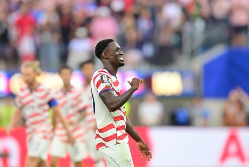 US forward #20 Folarin Balogun celebrates scoring his team's second goal during the 2026 World Cup Group D football match between USA and Paraguay at the Los Angeles Stadium in Inglewood on June 12, 2026.  Frederic J. BROWN / AFP