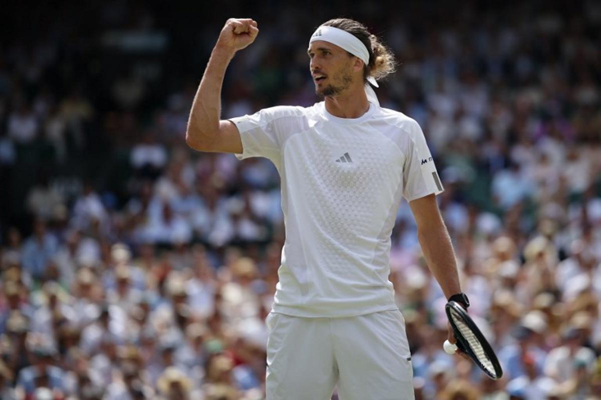 Germany's Alexander Zverev celebrates against Britain's Arthur Fery during their men's singles semi-final tennis match on the twelfth day of the 2026 Wimbledon Championships at The All England Lawn Tennis and Croquet Club in Wimbledon, southwest London, on July 10, 2026.  Henry NICHOLLS / AFP