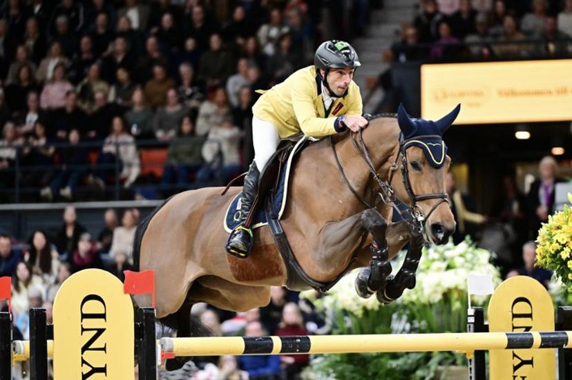 Brazil's Yuri Mansur on the horse Miss Blue-Saint Blue Farm competes during the World Cup jumping at the Gothenburg Horse Show in Scandinavium in Gothenburg, Sweden on February 23, 2025.   Bjorn LARSSON ROSVALL / TT News Agency / AFP