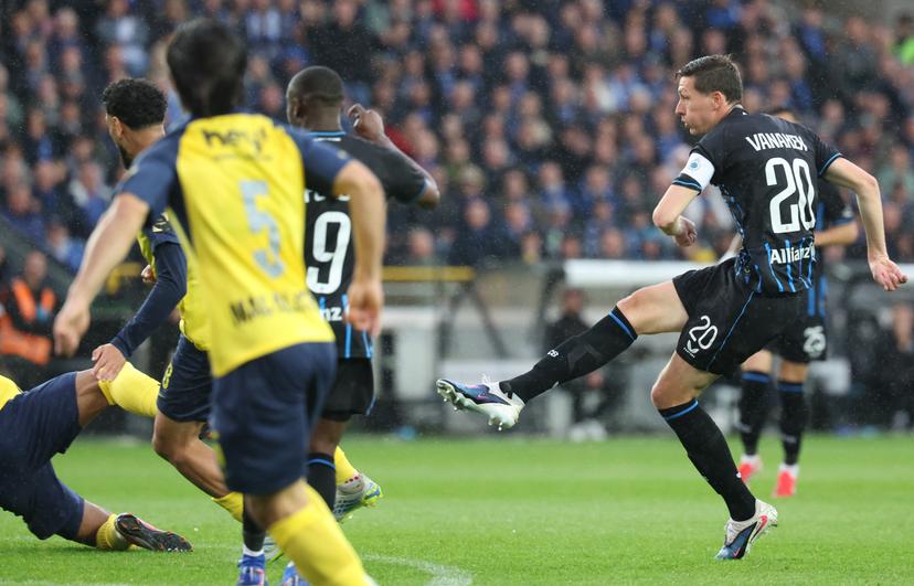 Club's Hans Vanaken scoring the 1-0 goal during a game between Belgian soccer team Club Brugge KV and Royale Union Saint-Gilloise, Sunday 17 May 2026 in Brugge, on day 8 of the Champion's Play-Off (PO 1) competition of the Jupiler Pro League. BELGA PHOTO VIRGINIE LEFOUR