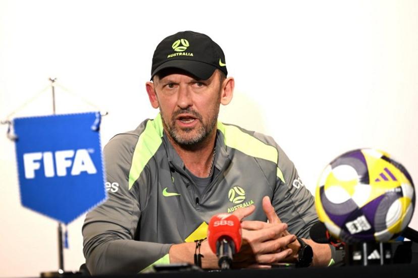 Australia's head coach Tony Popovic attends a press conference at Accor Stadium in Sydney on March 26, 2026, ahead of the FIFA series 2026 football match against Cameroon.  Saeed KHAN / AFP