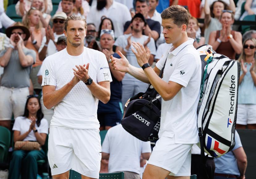 German Alexander Zverev applaud Belgian Alexander Blockx after winning a first round game between Belgian Blockx and German Zverev in the Men's singles at the Wimbledon grand slam tennis tournament in London, Britain, Tuesday 30 June 2026. BELGA PHOTO BENOIT DOPPAGNE