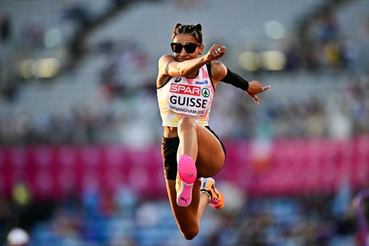 Belgium's Saliyya Guisse competes in the women's triple jump qualifier during the European Athletics Championships at Alexander Stadium in Birmingham on August 10, 2026.  Ben STANSALL / AFP