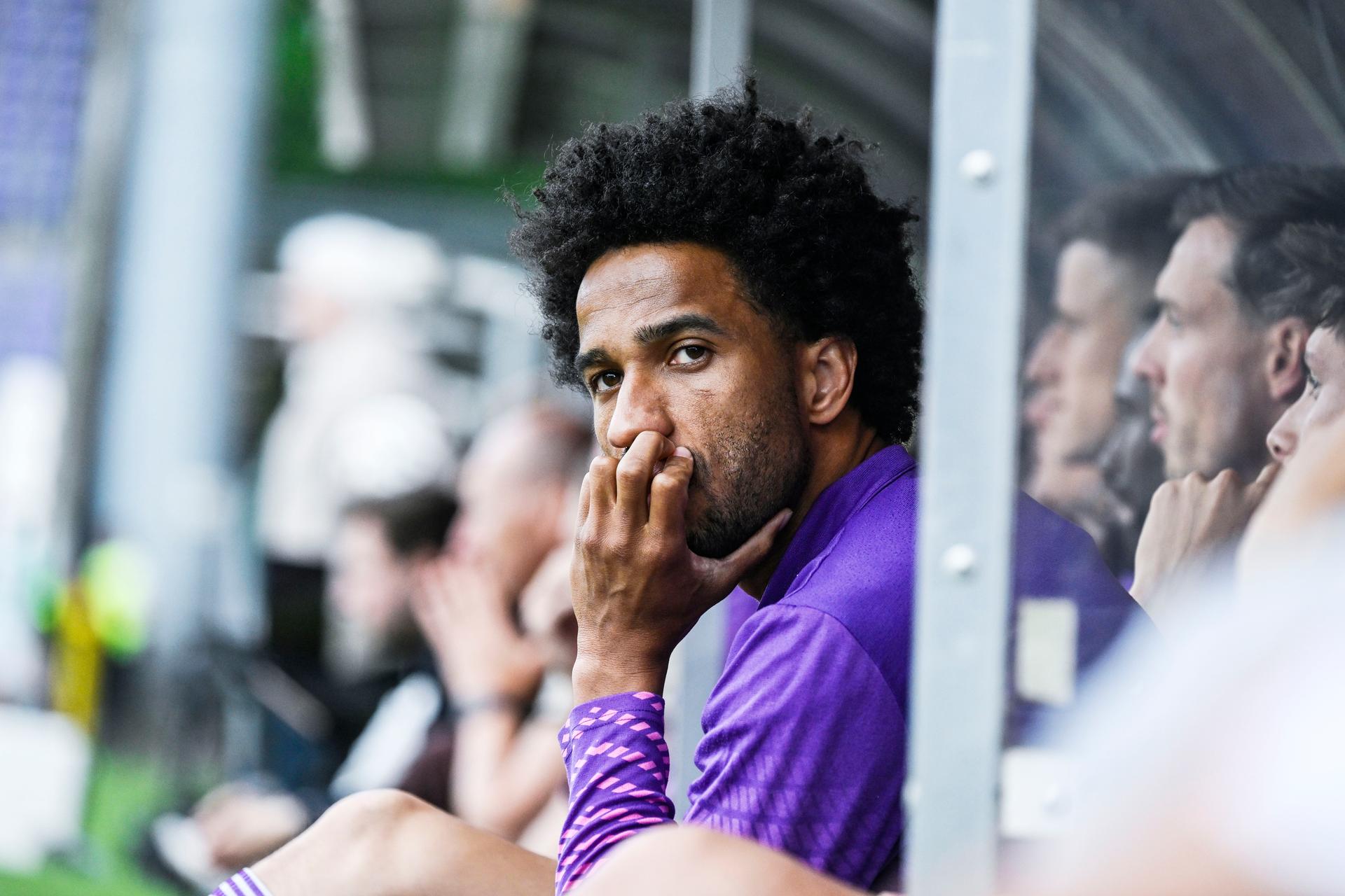 Beerschot's Ryan Sanusi pictured during a soccer game between Beerschot VA and Lommel SK, Saturday 09 May 2026 in Antwerp, on the return leg of the Final of the Promotion Play-Offs of the 2025-2026 'Challenger Pro League' 1B second division of the Belgian championship. Lommel won the first leg 3 - 1. BELGA PHOTO TOM GOYVAERTS