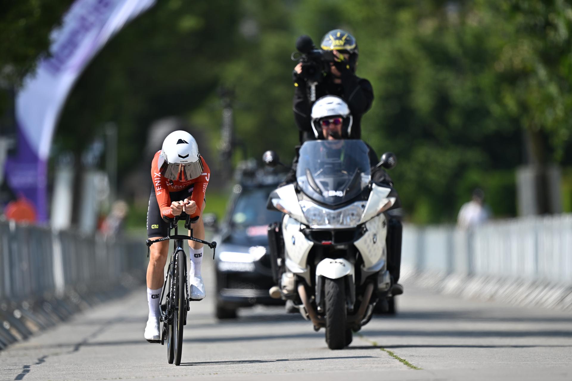 Elite Women Lotte Claes pictured in action the women's elite individual road time trial race (20,5km) at the Belgian Cycling Championships, in Maarkedal, on Friday 26 June 2026. BELGA PHOTO DAVID PINTENS