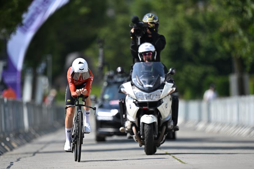 Elite Women Lotte Claes pictured in action the women's elite individual road time trial race (20,5km) at the Belgian Cycling Championships, in Maarkedal, on Friday 26 June 2026. BELGA PHOTO DAVID PINTENS