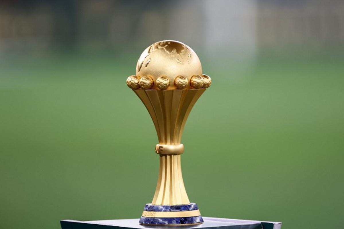 This photograph shows the trophy ahead of the Africa Cup of Nations (CAN) 2024 final football match between Ivory Coast and Nigeria at Alassane Ouattara Olympic Stadium in Ebimpe, Abidjan on February 11, 2024.  FRANCK FIFE / AFP