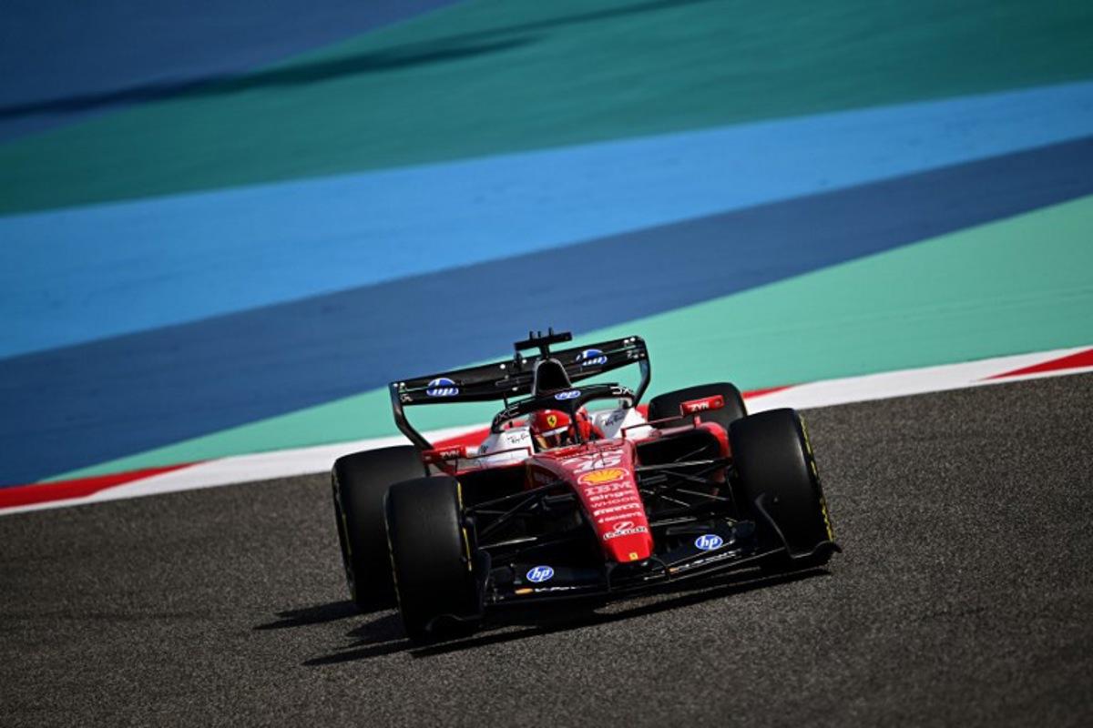 Ferrari's Monegasque driver Charles Leclerc drives on the second day of the Formula One pre-season testing at the Bahrain International Circuit in Sakhir on February 12, 2026.  Giuseppe CACACE / AFP