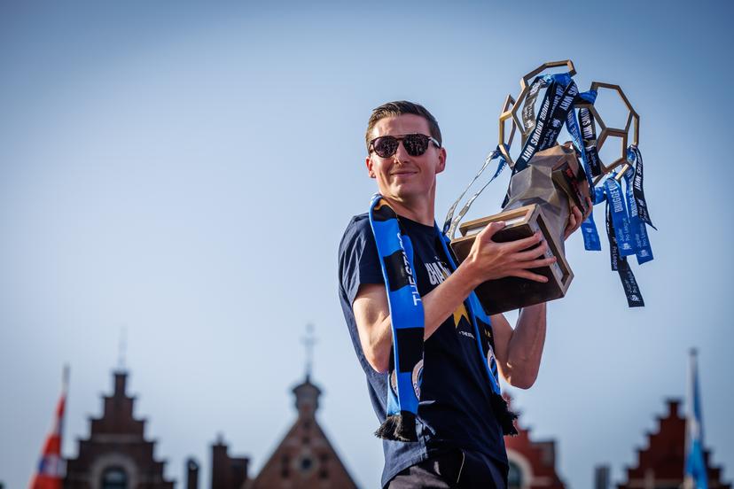 Club's Hans Vanaken pictured during celebrations of Club Brugge after winning the 2025-2026 'Jupiler Pro League' first division of the Belgian championship, in Brugge, on Monday 25 May 2026. BELGA PHOTO KURT DESPLENTER